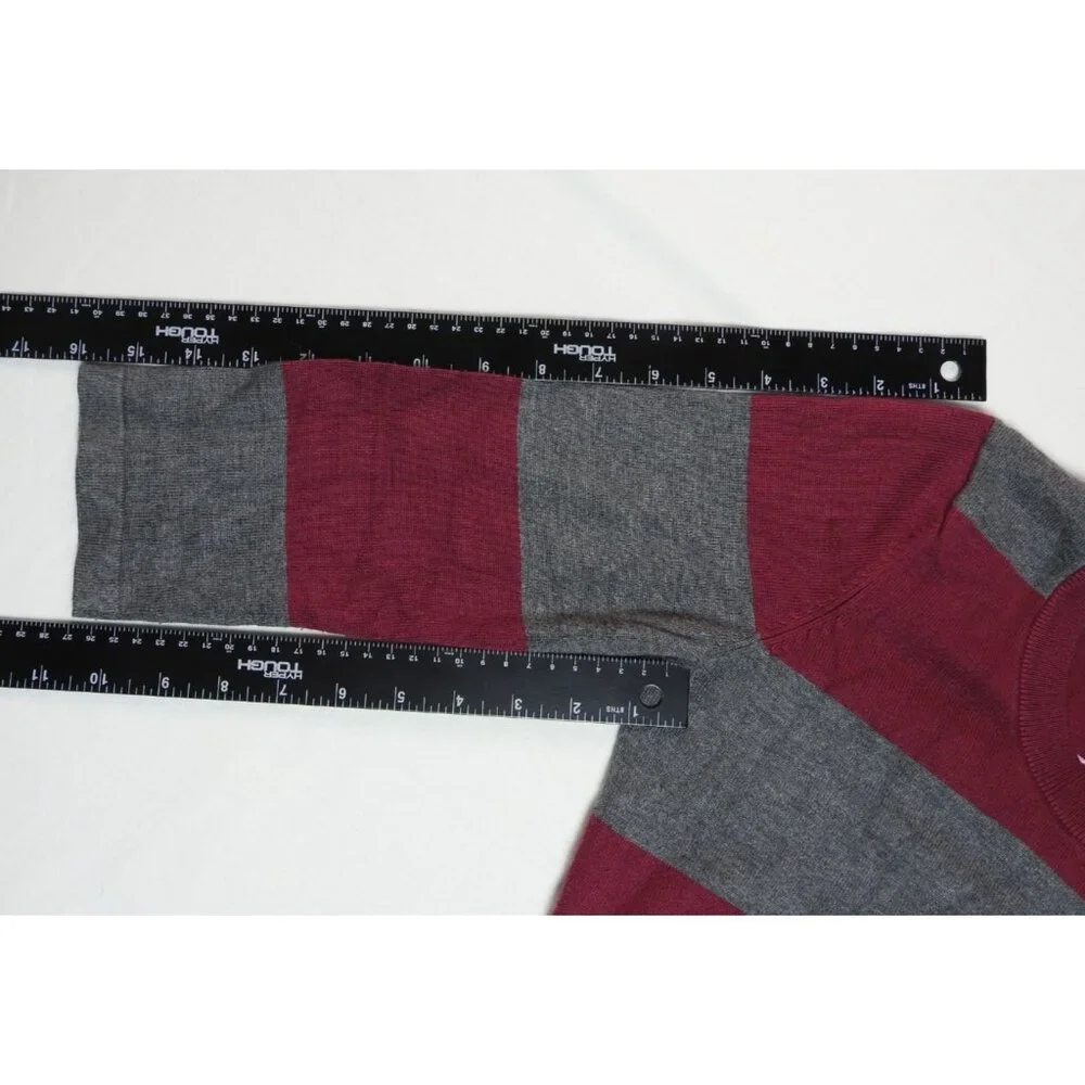 Pink Rose Burgundy Gray Striped Ruched Side Sweater Top Women's Small 3/4 Sleeve